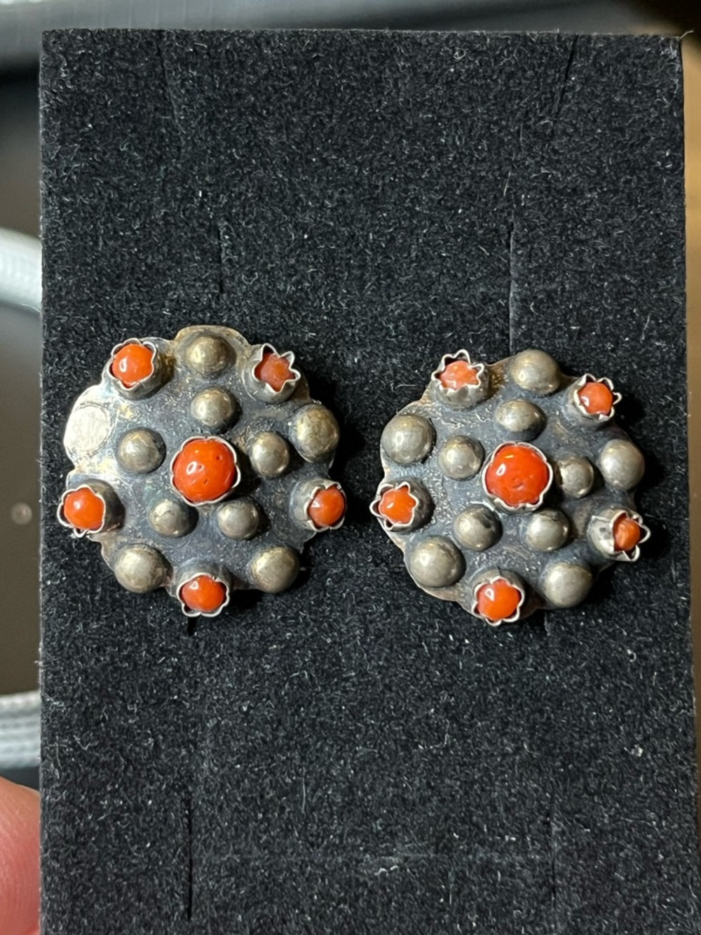 Vintage Zuni sterling silver 925 coral clip on earrings